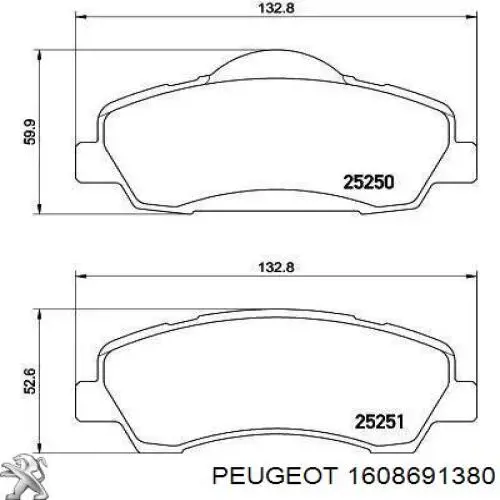 Do koszyka 1608691380 Peugeot/Citroen Klocki hamulcowe przednie tarczowe