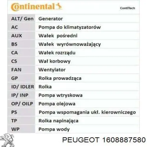 Pasek rozrządu 1608887580 Peugeot/Citroen