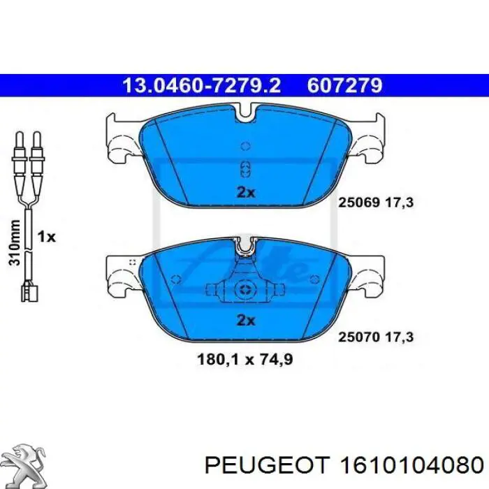 Do koszyka 1610104080 Peugeot/Citroen Klocki hamulcowe przednie tarczowe
