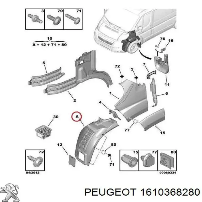 Nadkole błotnika przedniego prawe Peugeot/Citroen 1610368280 cena, od 26,43 USD