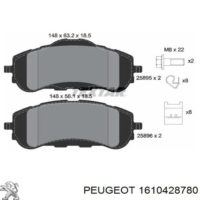1610428780 Peugeot/Citroen Klocki hamulcowe przednie tarczowe