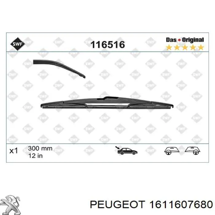 1611607680 Peugeot/Citroen Pióro wycieraczki szyby tylnej