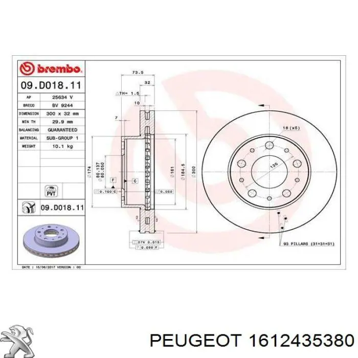 Do koszyka 1612435380 Peugeot/Citroen Tarcza hamulcowa przednia