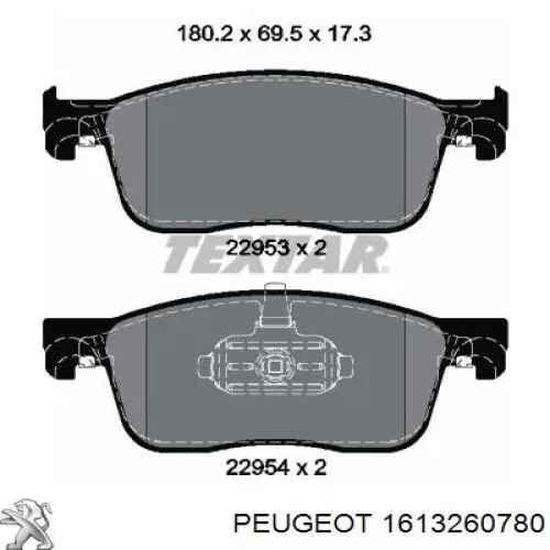 Do koszyka 1613260780 Peugeot/Citroen Klocki hamulcowe przednie tarczowe