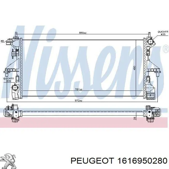 Chłodnica silnika Peugeot/Citroen 1616950280 cena, od 120,02 USD