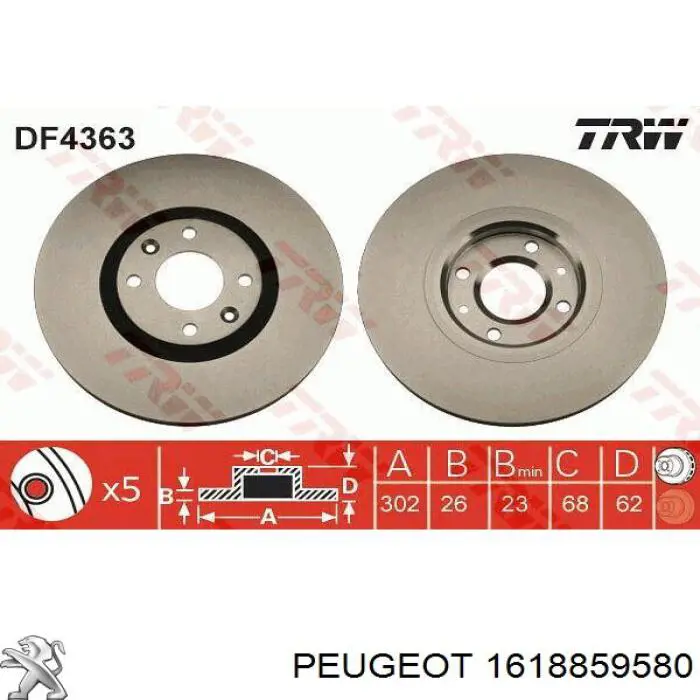 Tarcza hamulcowa przednia Peugeot/Citroen 1618859580 cena, od 48,39 USD