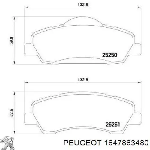 Do koszyka 1647863480 Peugeot/Citroen Klocki hamulcowe przednie tarczowe