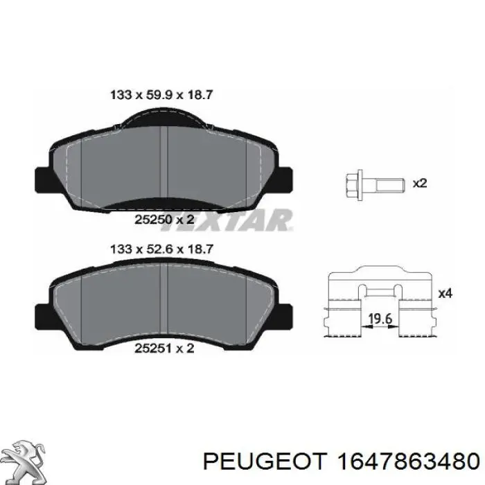 Klocki hamulcowe przednie tarczowe Peugeot/Citroen 1647863480 cena, od 27,07 USD