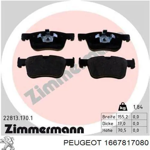 1667817080 Peugeot/Citroen Klocki hamulcowe przednie tarczowe