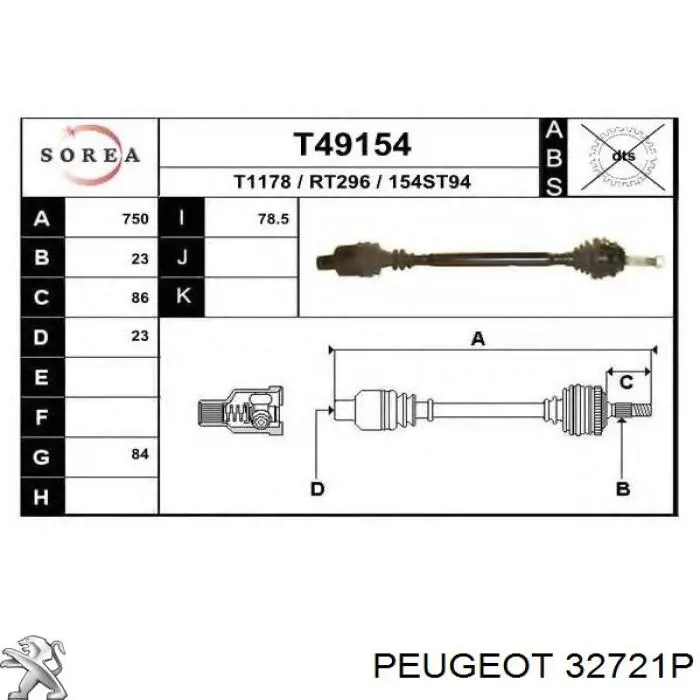 32721P Peugeot/Citroen Półoś napędowa przednia lewa