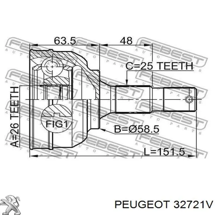 32721V Peugeot/Citroen półoś napędowa przednia lewa