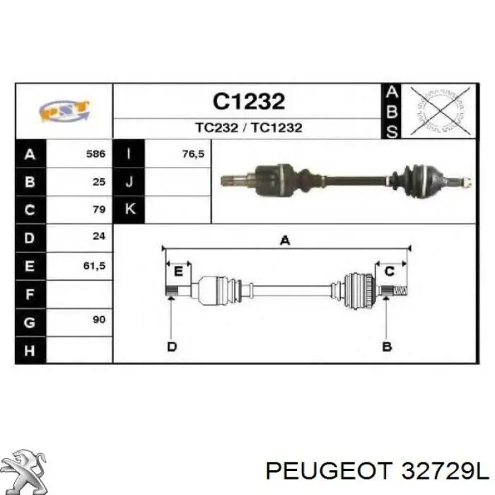 Do koszyka 32729L Peugeot/Citroen Półoś napędowa przednia lewa