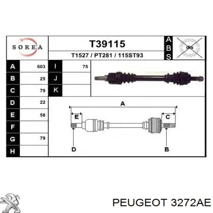 Półoś napędowa przednia lewa Peugeot/Citroen 3272AE cena, od 76,72 USD