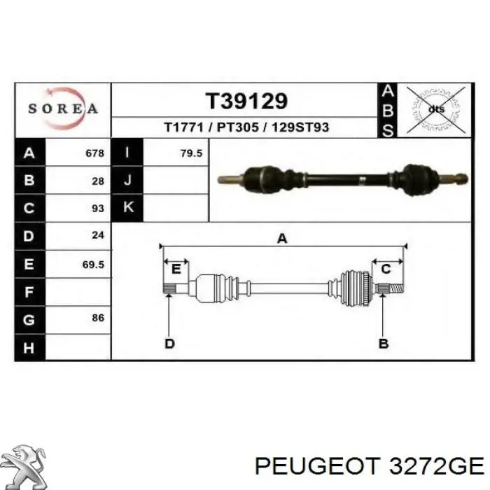 3272GE Peugeot/Citroen półoś napędowa przednia lewa