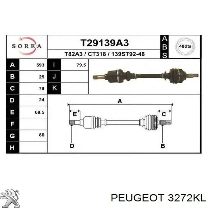 Do koszyka 3272KL Peugeot/Citroen Półoś napędowa przednia lewa
