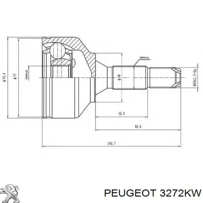 Do koszyka 3272KW Peugeot/Citroen Półoś napędowa przednia lewa