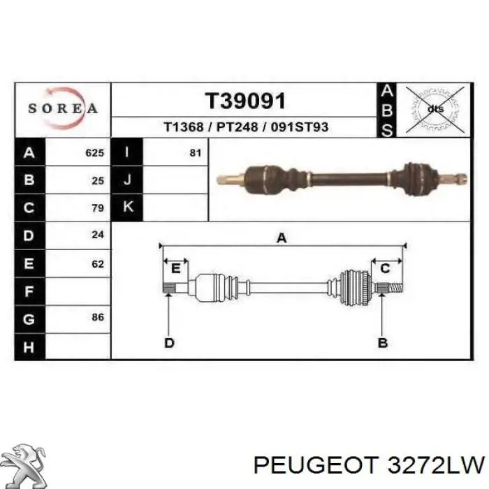 3272LW Peugeot/Citroen Półoś napędowa przednia lewa
