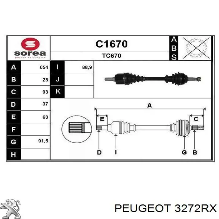 3272RX Peugeot/Citroen półoś napędowa przednia lewa