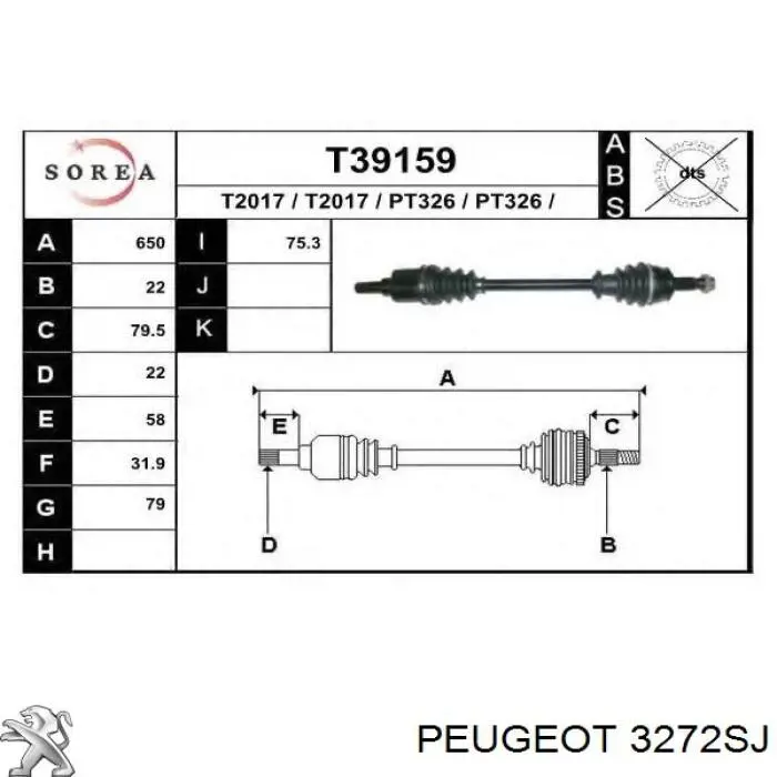 1608900780 Peugeot/Citroen Półoś napędowa przednia lewa