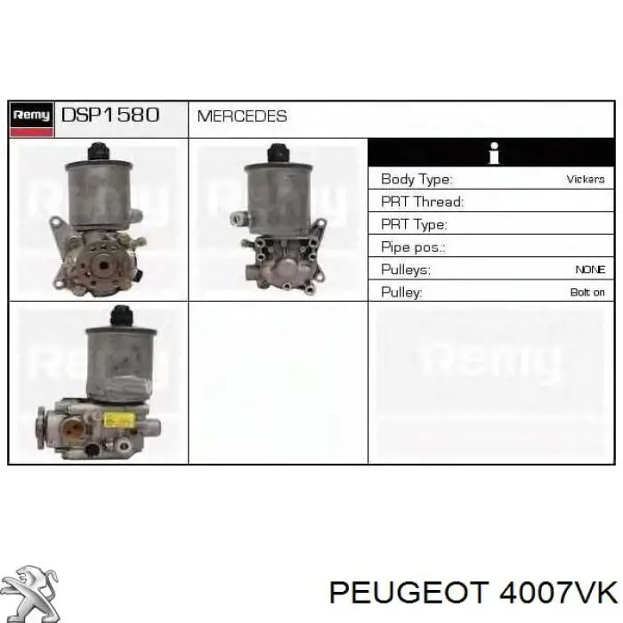 Pompa wspomagania hydraulicznego kierownicy Peugeot/Citroen 4007VK cena, od 87,73 USD