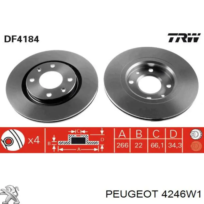 4246W1 Peugeot/Citroen tarcza hamulcowa przednia