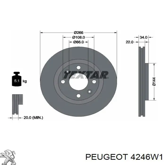Tarcza hamulcowa przednia Peugeot/Citroen 4246W1 cena, od 34,22 USD