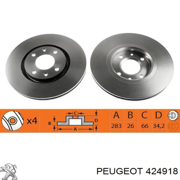 424918 Peugeot/Citroen Tarcza hamulcowa przednia