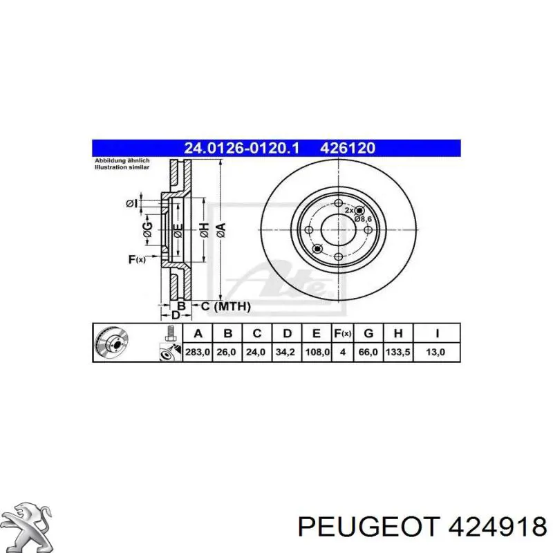 Tarcza hamulcowa przednia Peugeot/Citroen 424918 cena, od 45,17 USD