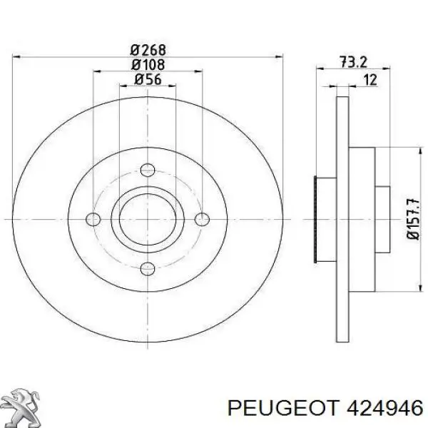424946 Peugeot/Citroen Tarcza hamulcowa tylna