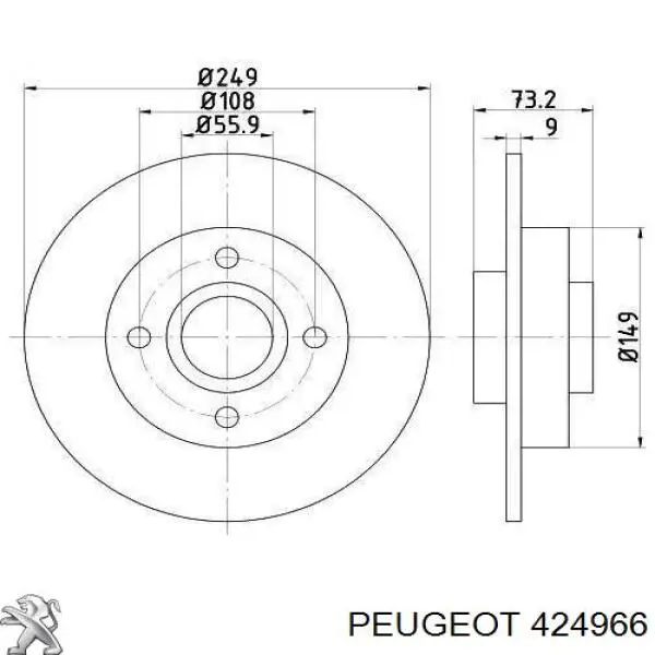 424966 Peugeot/Citroen Tarcza hamulcowa tylna