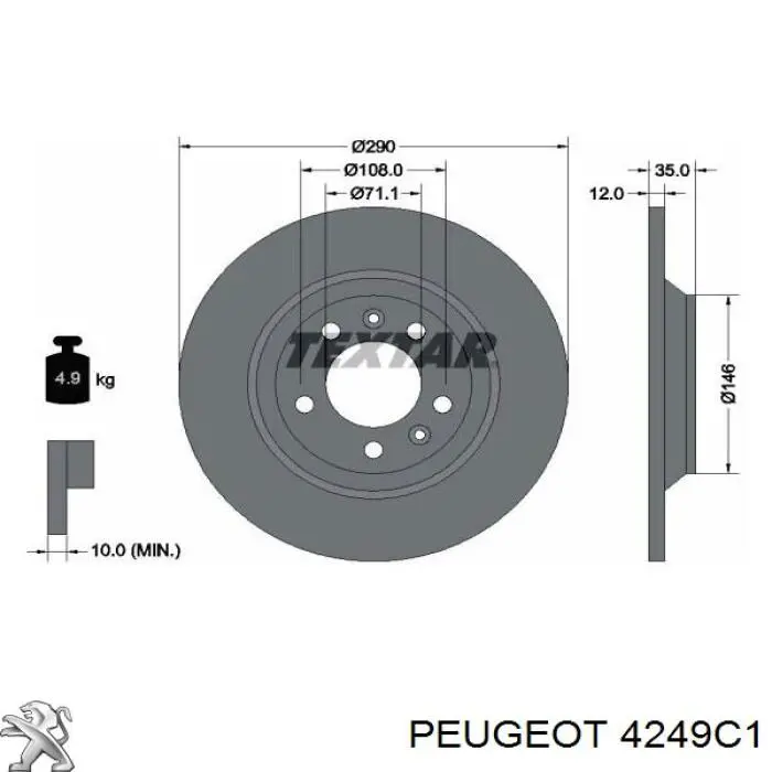 Do koszyka 4249C1 Peugeot/Citroen Tarcza hamulcowa tylna