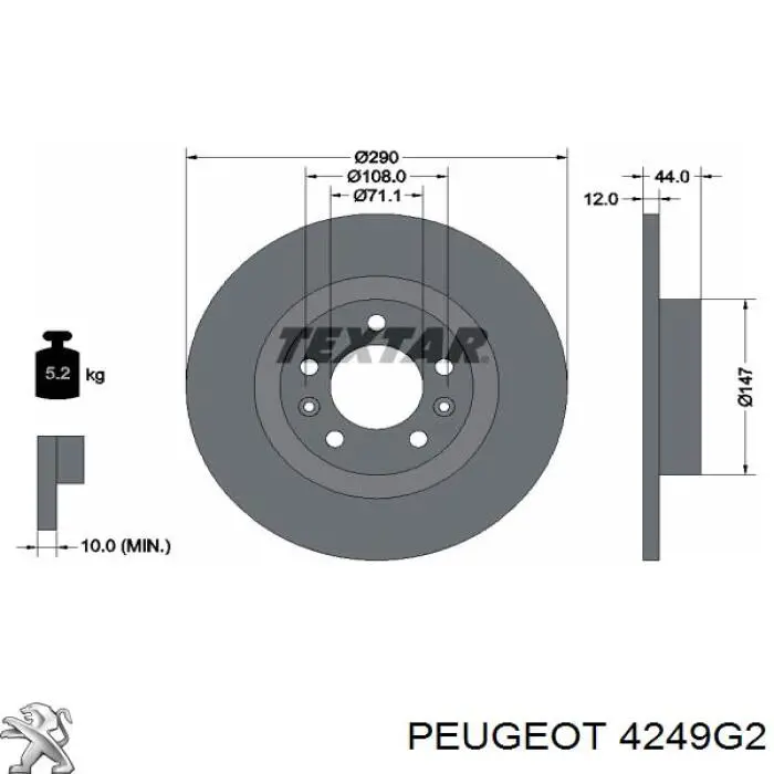 4249G2 Peugeot/Citroen Tarcza hamulcowa tylna