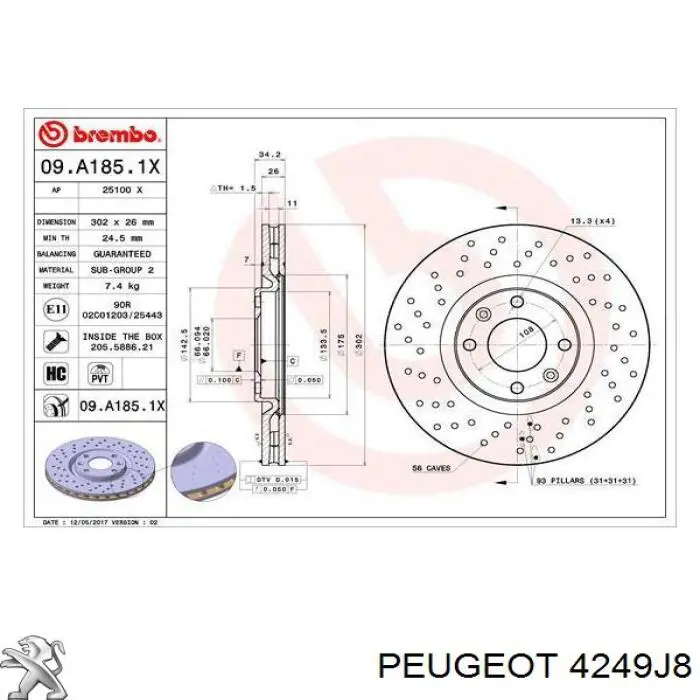 4249J8 Peugeot/Citroen tarcza hamulcowa przednia