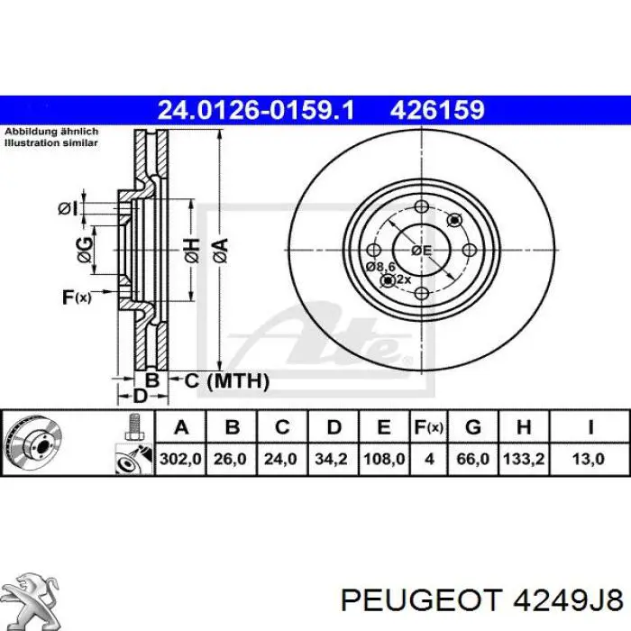 Tarcza hamulcowa przednia Peugeot/Citroen 4249J8 cena, od 55,57 USD