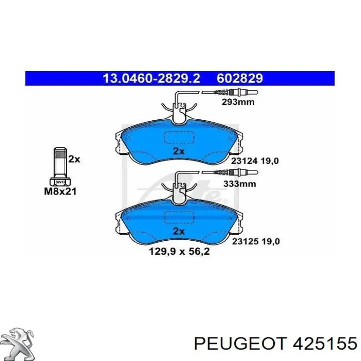 Klocki hamulcowe przednie tarczowe Peugeot/Citroen 425155 cena, od 21,23 USD