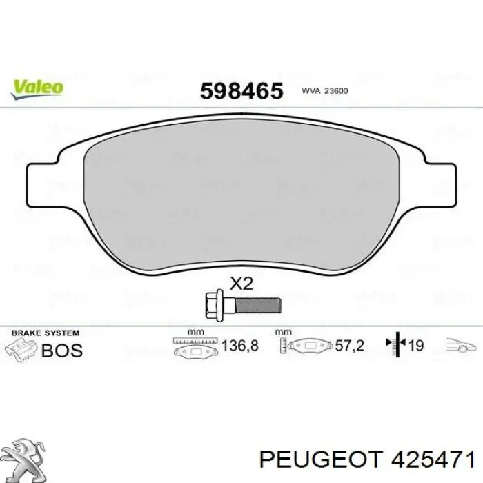 425471 Peugeot/Citroen Klocki hamulcowe przednie tarczowe