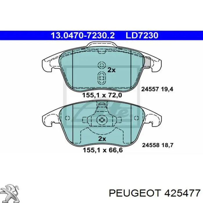Klocki hamulcowe przednie tarczowe Peugeot/Citroen 425477 cena, od 35,43 USD