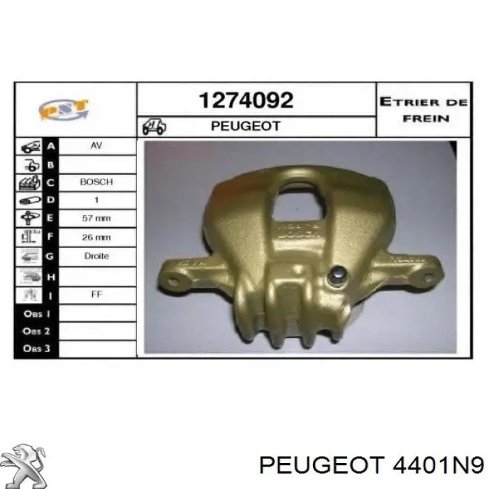 4401N9 Peugeot/Citroen Zacisk hamulcowy przedni prawy