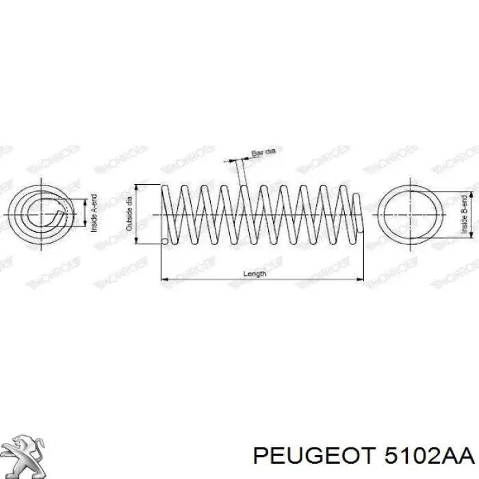 Sprężyna tylna Peugeot/Citroen 5102AA cena, od 57,55 USD