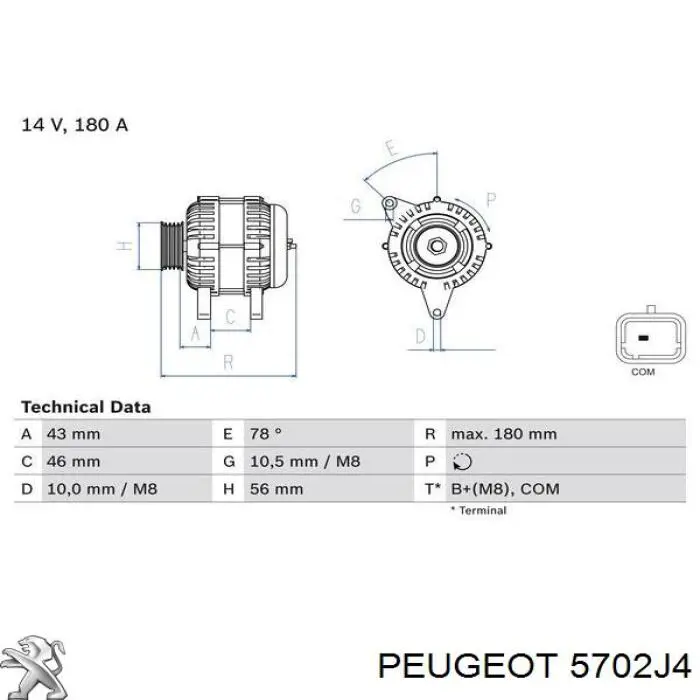 Alternator 5702J4 Peugeot/Citroen