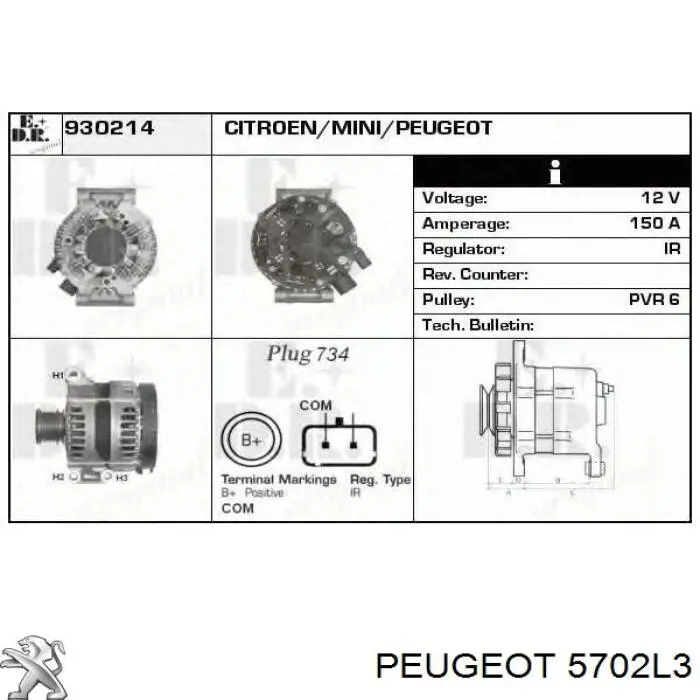 5702L3 Peugeot/Citroen alternator