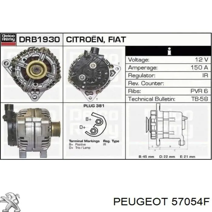 57054F Peugeot/Citroen Alternator
