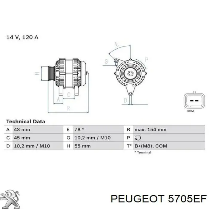 Alternator 5705EF Peugeot/Citroen