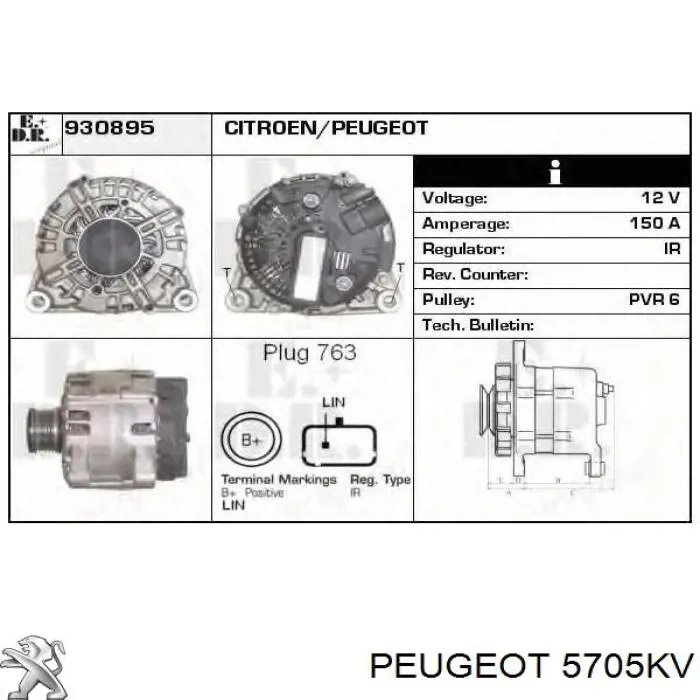 Alternator 5705KV Peugeot/Citroen