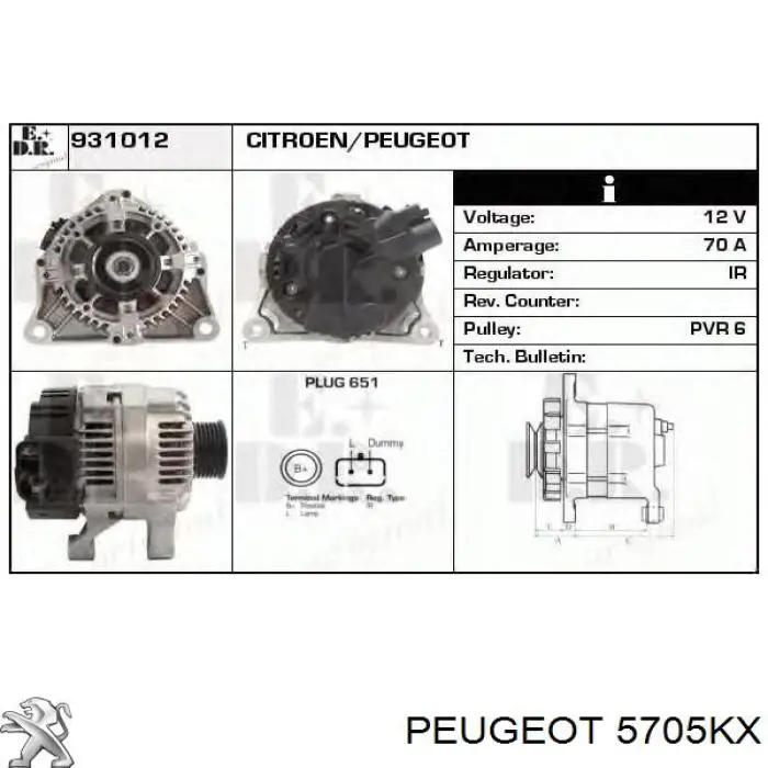 Alternator Peugeot/Citroen 5705KX cena, od 110,67 USD