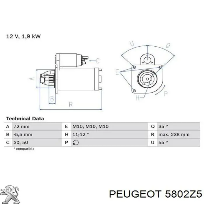 Rozrusznik Peugeot/Citroen 5802Z5 cena, od 86,83 USD