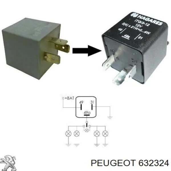 Do koszyka 632324 Peugeot/Citroen Przekaźnik kierunkowskazów