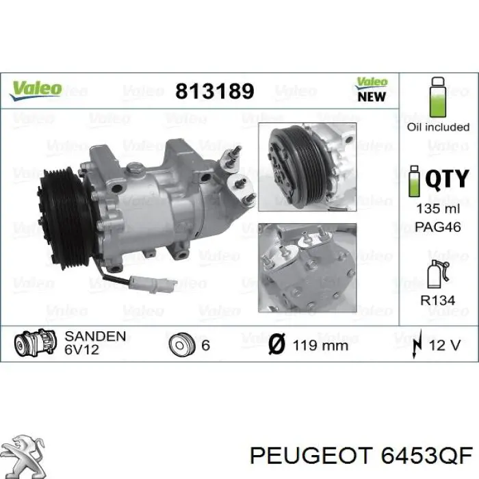 Sprężarka klimatyzacji Peugeot/Citroen 6453QF cena, od 90,24 USD