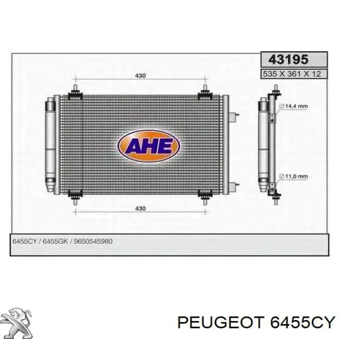 Chłodnica klimatyzacji Peugeot/Citroen 6455CY cena, od 97,72 USD