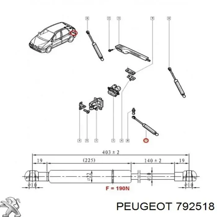 Do koszyka 792518 Peugeot/Citroen Amortyzator klapy bagażnika (3/5 drzwi-tylnych)